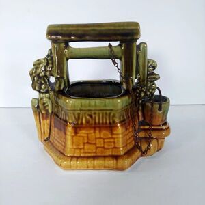 Vintage 40s McCoy Planter Vase Pottery Ceramic Wishing Well Grant a Wish USA